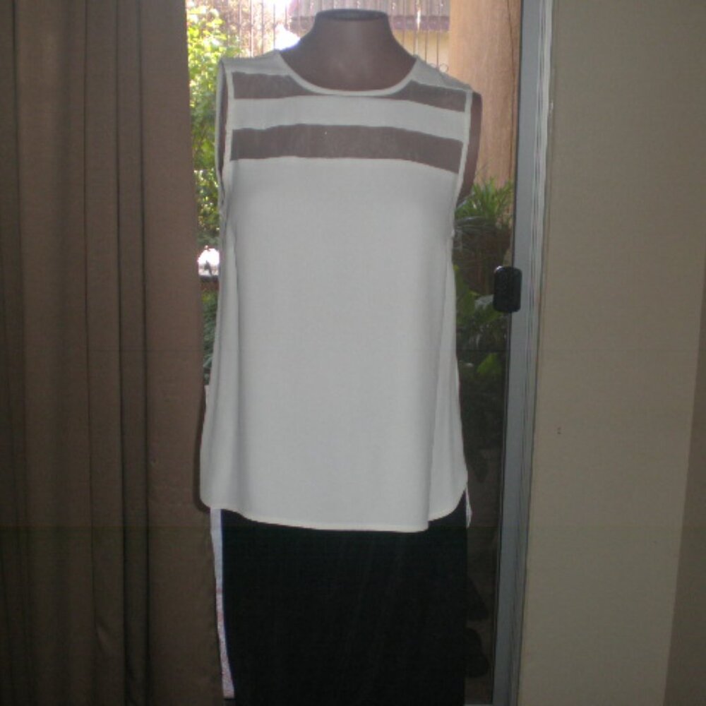 Zara Woman Ivory Sheer Stripe Sleeveless Blouse Size Medium